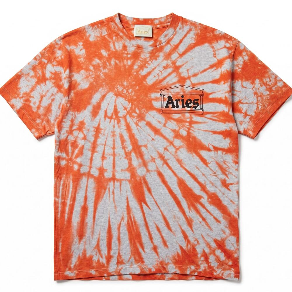 Aries Tie-Dye Temple Logo T-Shirt Men's Medium Orange Gray Spin $150 Retail